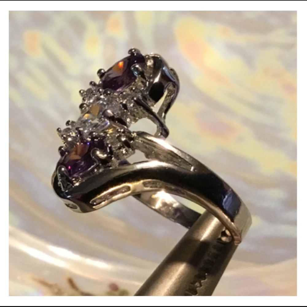 Radiant Purple Clear Gem Rhodium Ring - Picture 7 of 13